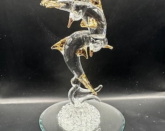 Hand Made Blown Glass Triple Dolphins