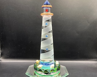 Handmade Blown Glass Lighthouse - Beacon of Light
