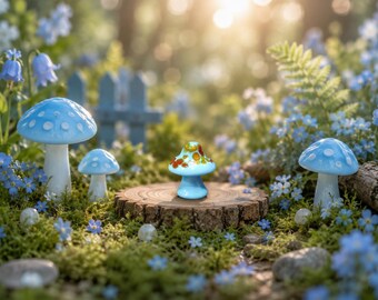 Hand Made Blown Glass Mini Blue Mushroom