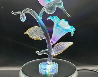 Handmade Glass Hummingbird on a Calla Lilly Flower