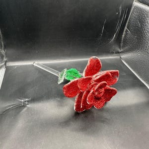 HandMade Blown Glass Rose  - Red Glass Rose