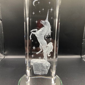 3D Glass Laser Cube - Fairy Unicorn