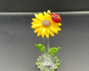 Handmade Glass Sunflower and Ladybug - Daisy Bug