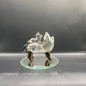 Hand-Blown Glass Mom & Baby Howling Wolves