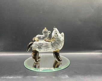 Hand-Blown Glass Mom & Baby Howling Wolves