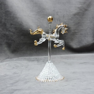 Handmade Blown Glass Medium Carousel Horse with 22K Gold Trim