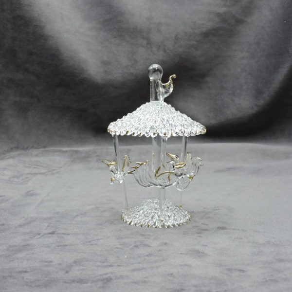 Carrusel de ángel de vidrio soplado hecho a mano con adornos de oro de 22 quilates
