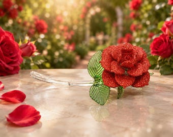 Red Crystal Rose Handcrafted With Swarovski Crystal - Personalized