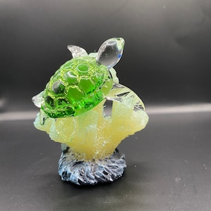 Handmade Glass Sea Turtle on Coral