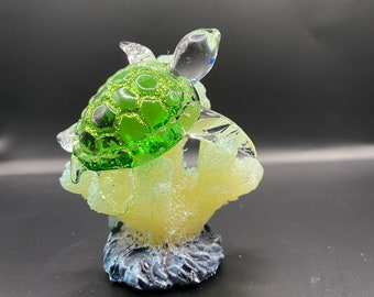 Handmade Glass Sea Turtle on Coral