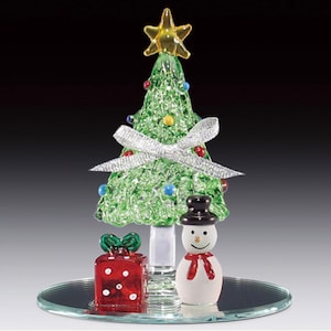 Handmade Blown Glass Christmas Tree with Gifts and Snowman