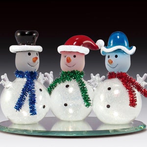 Handmade Blown Glass Three Snowmen