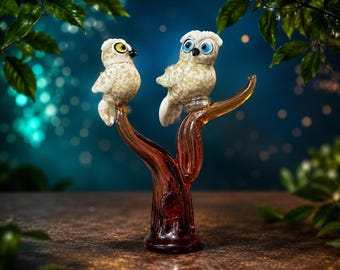 Hand Made Glass - Two Hoots (Owls) in a Tree