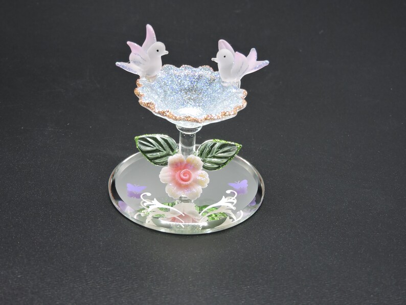 Hand Made Blown Glass Bird Bath Birdie Splash Etsy