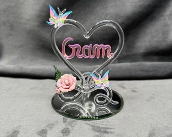 Hand Made Grandma Heart with Butterflies and Rose