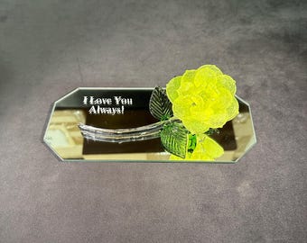 HandMade Blown Glass Rose  - YELLOW Glass Rose