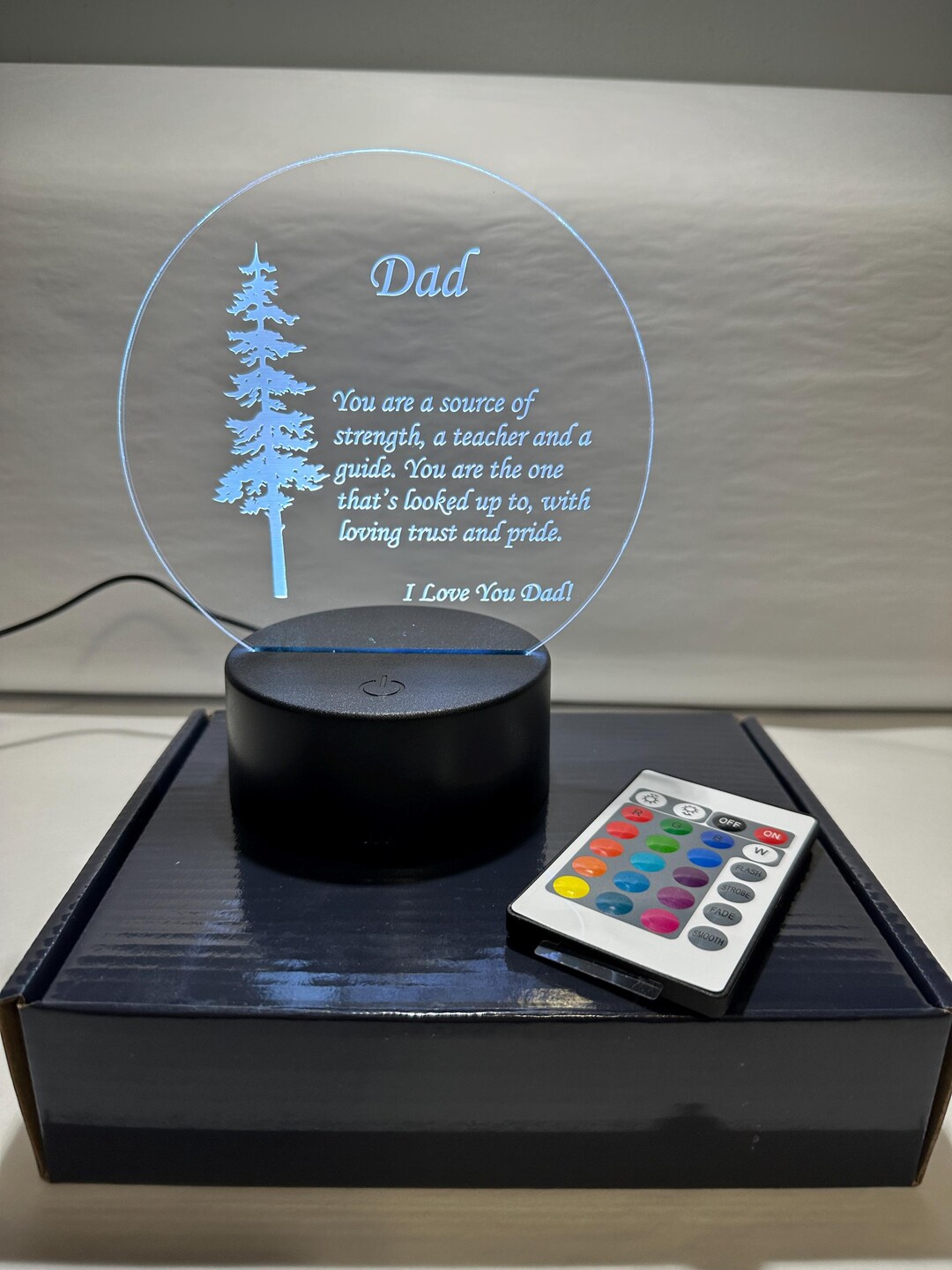Dad Poem on Engraved Acrylic, Multifunction LED Light Base With Remote ...