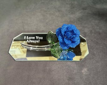 HandMade Blown Glass Rose  - BLUE Glass Rose