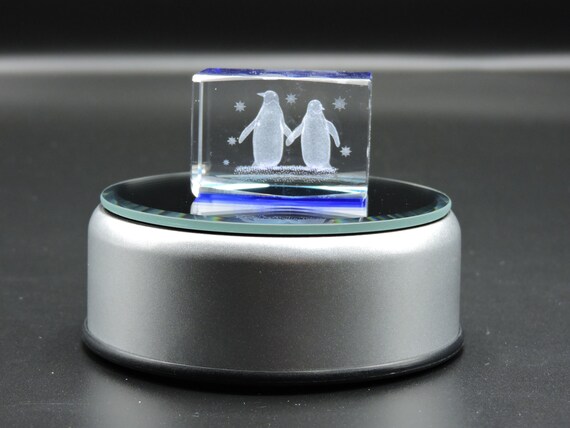 Mini 3d Glass Laser Cube Penguin Love Etsy