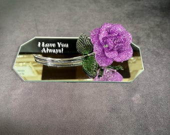 HandMade Blown Glass Rose  - PURPLE Glass Rose