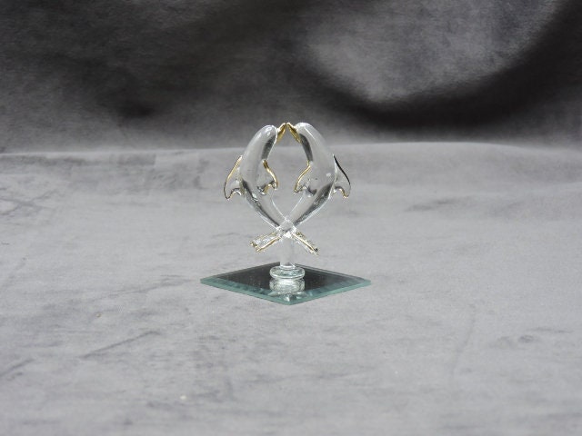 Handmade Glass 2 Kissing Dolphins with 22K Gold Trim