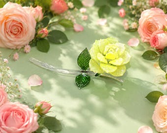 HandMade Blown Glass Rose  - YELLOW Glass Rose