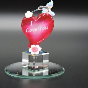 Hand Made Glass Hummingbird Love Heart
