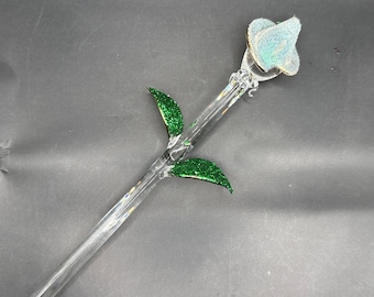 HandMade Blown Glass Rose Bud - White Rose Bud