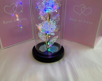 Galaxy Rose in glass dome with multi color LED lights!