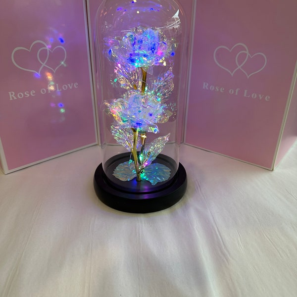 Galaxy Rose in Glaskuppel mit mehrfarbigen LED-Lichtern!