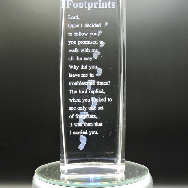 3D Glass Laser Cube - Footprints Poem
