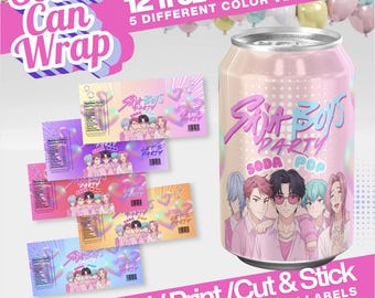 Etiquettes imprimables pour canettes de soda Saja Boys Soda Pop K-pop Demon Hunter | Emballages de fête Décorations Cadeaux