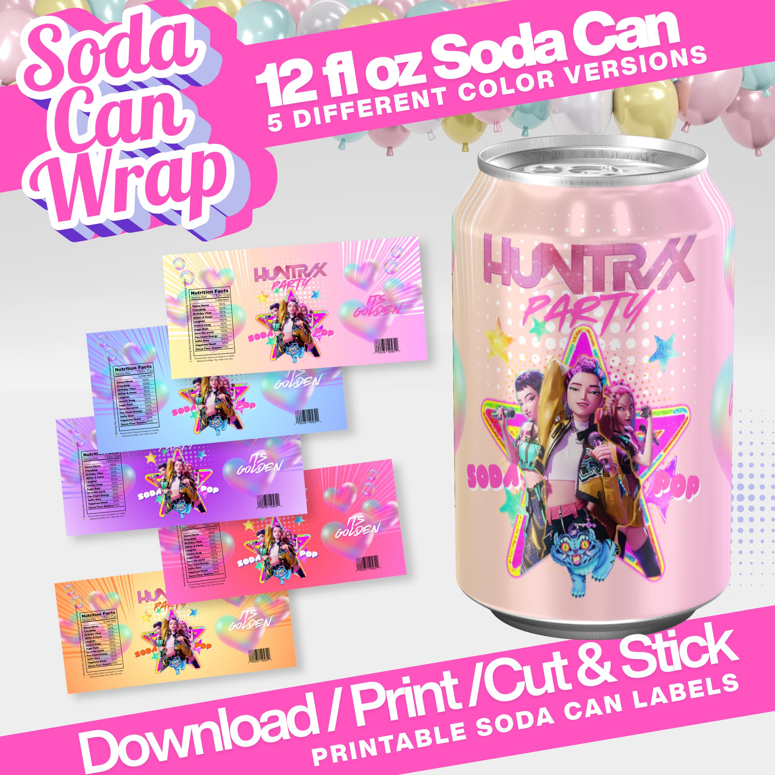 K-pop Demon Hunters Soda Can Wrap Printable, Soda Pop Party Label