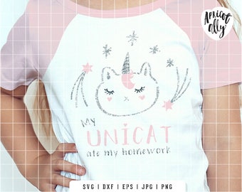 SVG Unicorn, Unicorn SVG, Cat svg, Unicorn T-Shirt, svg Cutting file, Homework svg, school svg, kids svg- Instant Download - K045