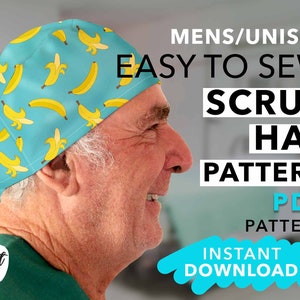 Mens Unisex Scrub Hat Pattern, Easy Sewing Pattern, Medical Hat, Surgical Cap PDF, Sew Scrub Hat Instructions, PDF Download - SCHM001