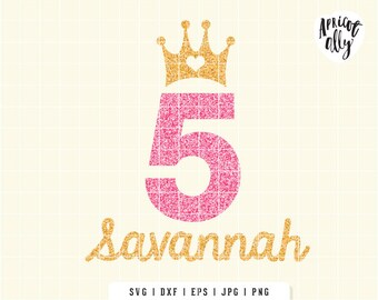 SVG femte födelsedag, SVG 5-årsdag, svg födelsedagsflicka, 5-årsdag svg, svg klippfil, födelsedag fem svg, direkt nedladdning - K028