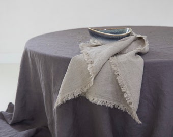 Set of 6 Linen Napkins Gray Cloth Serviette Napkins Linen Napkins Gray linen napkins with fringes