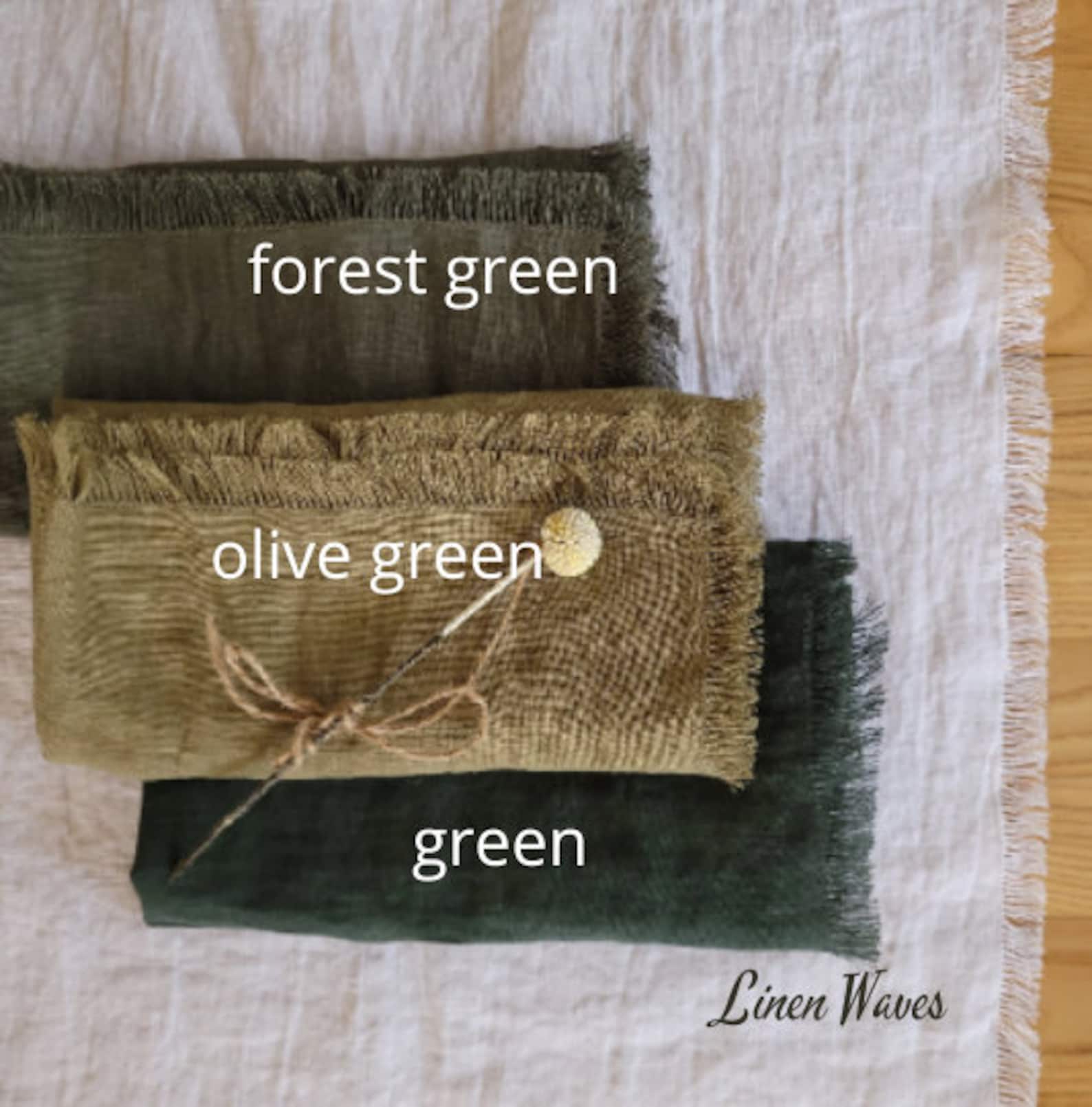 Green Linen Napkins With Fringe. Raw Edge Linen Napkins Set Etsy