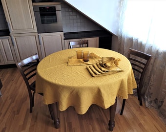 Softened European Linen Tablecloth: Round, Square, or Rectangular - Vintage Style