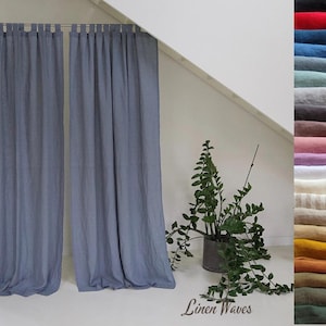 Tab top linen curtain panel in DUSTY BLUE. 1 PANEL. Soft washed linen curtain with loops. Window treatments. Width 55&quot;(140 cm), 91&quot; (230 cm)