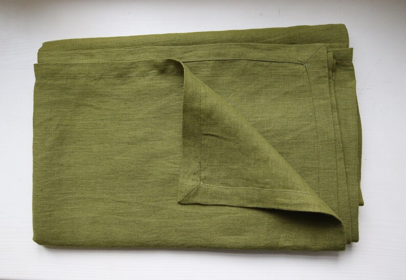 FREE SHIPPING. Linen Tablecloth in Moss Green. Softened Linen Etsy
