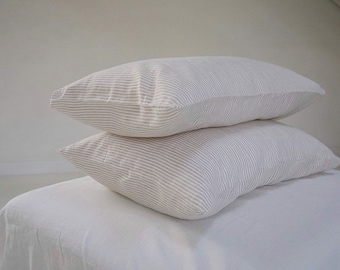 Striped Linen Pillowcase: Natural Flax with Envelope Closure