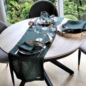 Green Linen Table runner. Various color. Softened linen table runner. Table linens. Christmas table runner. Custom size table linens