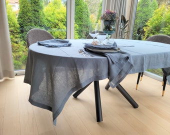 Linen Tablecloth in dusty blue. Various colors. Round, square, rectangular table linens. Custom linen tablecloth. Width up 92"/235cm