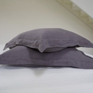 Oxford style linen pillow cover in charcoal. Soft linen pillow sham with envelope closure. Standard, Queen, US King, Euro sham. Custom Sizes