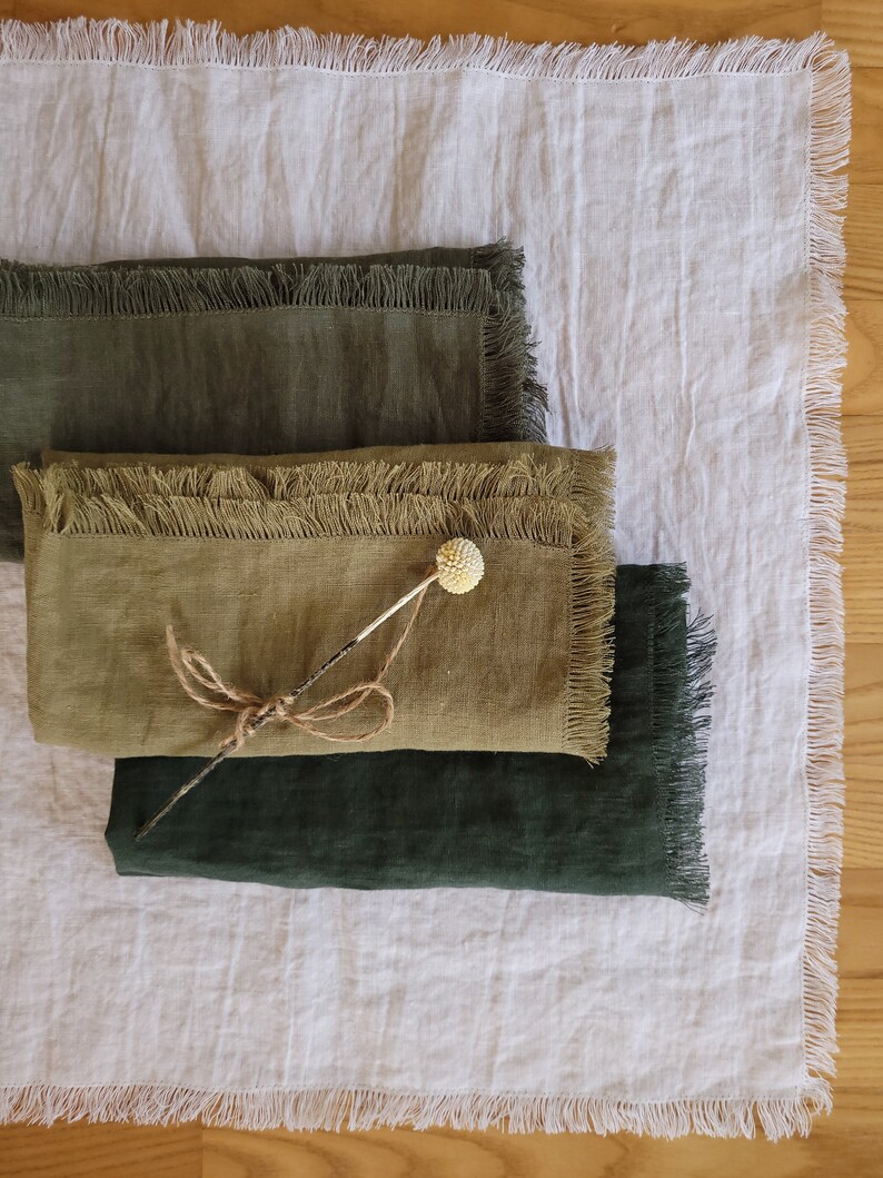 Various Color Linen Napkins With Fringe. Raw Edge Linen Etsy