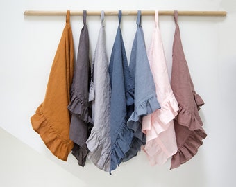 Ruffled Linen Tea Towel: Handmade Stonewashed Kitchen Towel