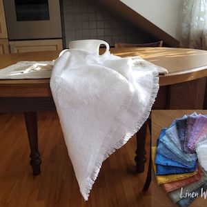 White wedding linen napkins with fringe. Raw edge Stone washed linen napkins. Natural Stonewashed Linen Napkins in various color