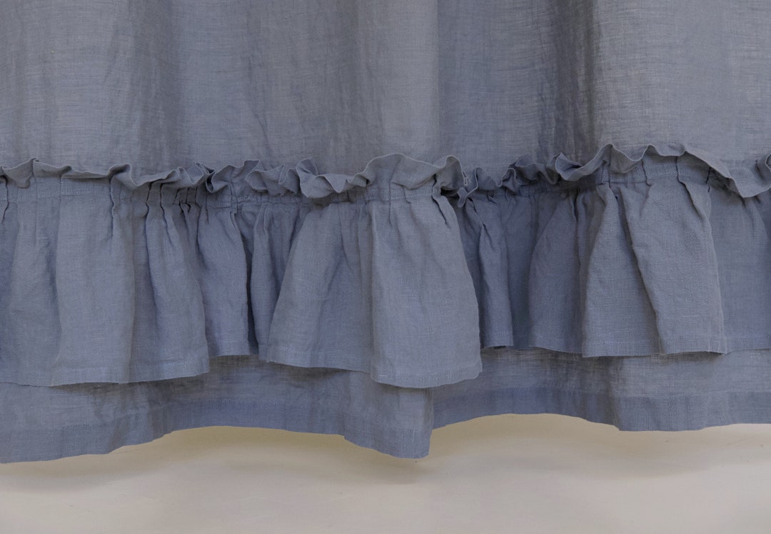 Linen Ruffle Curtains. Rod Pocket Linen Curtain With Ruffles in Various