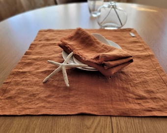 Cinnamon Raw edge smooth linen napkins. Softened linen napkins with fringe set: 2, 4, 6, 8, 10, 12. Table decor. Table linens. Gift